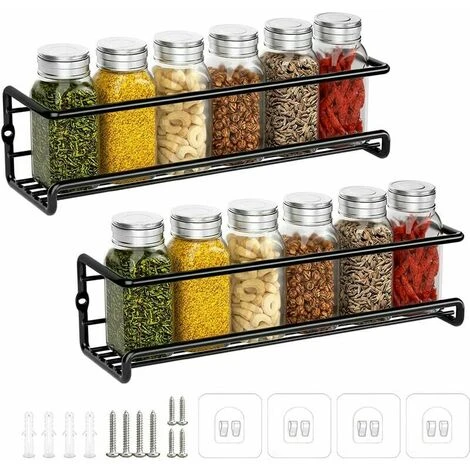 Soleil Kitchen Spice Storage, Metal Spice Rack Without Drilling, Kitchen Wall Mounted Spice Rack, Spice Holder For Spice Jars Accessory Pantry Kitchen Cupboard, 29x6x6cm (Black, 2 Pieces) 1 Soleil Kitchen Spice Storage, Metal Spice Rack Without Drilling, Kitchen Wall Mounted Spice Rack, Spice Holder For Spice Jars Accessory Pantry Kitchen Cupboard, 29x6x6cm (Black, 2 Pieces)