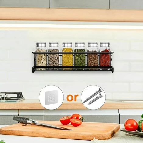 Soleil Kitchen Spice Storage, Metal Spice Rack Without Drilling, Kitchen Wall Mounted Spice Rack, Spice Holder For Spice Jars Accessory Pantry Kitchen Cupboard, 29x6x6cm (Black, 2 Pieces) 2 Soleil Kitchen Spice Storage, Metal Spice Rack Without Drilling, Kitchen Wall Mounted Spice Rack, Spice Holder For Spice Jars Accessory Pantry Kitchen Cupboard, 29x6x6cm (Black, 2 Pieces) - Image 2