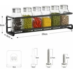 Soleil Kitchen Spice Storage, Metal Spice Rack Without Drilling, Kitchen Wall Mounted Spice Rack, Spice Holder For Spice Jars Accessory Pantry Kitchen Cupboard, 29x6x6cm (Black, 2 Pieces) 8 Soleil Kitchen Spice Storage, Metal Spice Rack Without Drilling, Kitchen Wall Mounted Spice Rack, Spice Holder For Spice Jars Accessory Pantry Kitchen Cupboard, 29x6x6cm (Black, 2 Pieces) -Vonshef shop 100156752 4