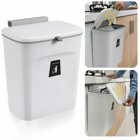 Soleil Hanging Kitchen Trash Can With Lid, Kitchen Cabinet Door Cupboard Trash Cans, Under Sink Trash Cans, Trash Can For Bedroom Bathroom Office RV 9L (White) 1 Soleil Hanging Kitchen Trash Can With Lid, Kitchen Cabinet Door Cupboard Trash Cans, Under Sink Trash Cans, Trash Can For Bedroom Bathroom Office RV 9L (White)
