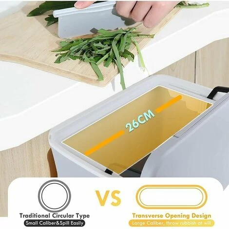 Soleil Hanging Kitchen Trash Can With Lid, Kitchen Cabinet Door Cupboard Trash Cans, Under Sink Trash Cans, Trash Can For Bedroom Bathroom Office RV 9L (White) 2 Soleil Hanging Kitchen Trash Can With Lid, Kitchen Cabinet Door Cupboard Trash Cans, Under Sink Trash Cans, Trash Can For Bedroom Bathroom Office RV 9L (White) - Image 2