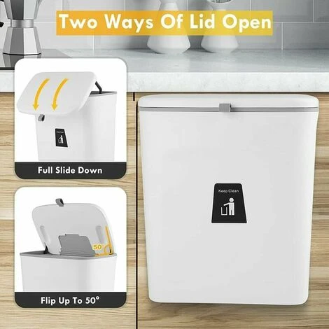 Soleil Hanging Kitchen Trash Can With Lid, Kitchen Cabinet Door Cupboard Trash Cans, Under Sink Trash Cans, Trash Can For Bedroom Bathroom Office RV 9L (White) 3 Soleil Hanging Kitchen Trash Can With Lid, Kitchen Cabinet Door Cupboard Trash Cans, Under Sink Trash Cans, Trash Can For Bedroom Bathroom Office RV 9L (White) - Image 3