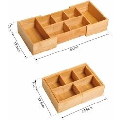 HOMCOM Expandable Organiser Drawer Inserts Bamboo Storage Holder Office -Vonshef shop 10282009 2