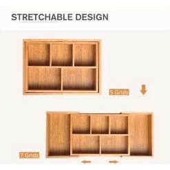 HOMCOM Expandable Organiser Drawer Inserts Bamboo Storage Holder Office -Vonshef shop 10282009 4