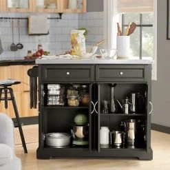 SoBuy Extendable Kitchen Trolley Island Storage Cupboard Black FKW71-SCH+ Free Wall Coat Rack FRG54-W -Vonshef shop 11278582 3