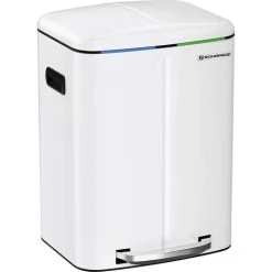 Songmics Dual Rubbish Bin, 2 X 20L Trash Can, Metal Step Bin, With Dual Compartments, Plastic Inner Buckets And Hinged Lid, Handles, Soft Closure, Airtight, White LTB40WT