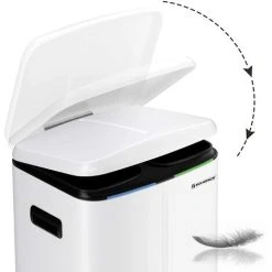 Songmics Dual Rubbish Bin, 2 X 20L Trash Can, Metal Step Bin, With Dual Compartments, Plastic Inner Buckets And Hinged Lid, Handles, Soft Closure, Airtight, White LTB40WT -Vonshef shop 11645741 4