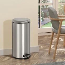 HOMCOM Foot Pedal Bin Stainless Steel Metal Waste Rubbish Lid Kitchen Garbage -Vonshef shop 11678517 3