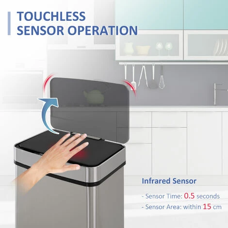 HOMCOM Motion Sensor Rubbish Bin, 3 Compartments Removable Lid Stainless Steel 4 HOMCOM Motion Sensor Rubbish Bin, 3 Compartments Removable Lid Stainless Steel - Image 4