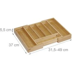Relaxdays Adjustable Bamboo Tray, Extendible, With 5 To 7 Compartments, Size: 5 X 48.5 X 37 Cm, Drawer Insert, Natural Brown 8 Relaxdays Adjustable Bamboo Tray, Extendible, With 5 To 7 Compartments, Size: 5 X 48.5 X 37 Cm, Drawer Insert, Natural Brown -Vonshef shop 16074453 4