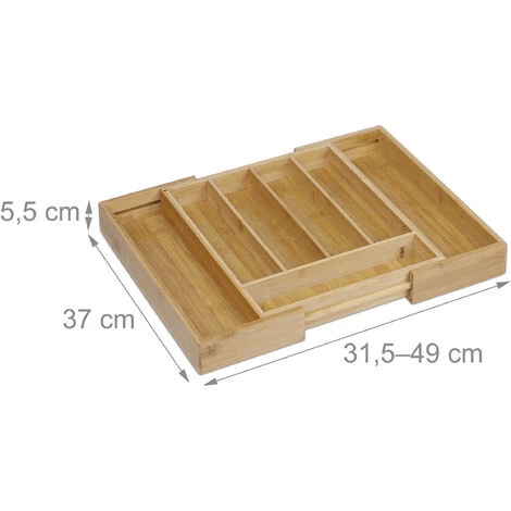 Relaxdays Adjustable Bamboo Tray, Extendible, With 5 To 7 Compartments, Size: 5 X 48.5 X 37 Cm, Drawer Insert, Natural Brown 4 Relaxdays Adjustable Bamboo Tray, Extendible, With 5 To 7 Compartments, Size: 5 X 48.5 X 37 Cm, Drawer Insert, Natural Brown - Image 4