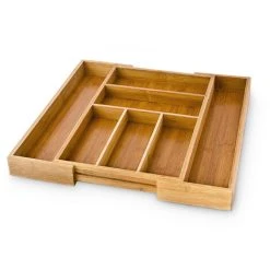 Relaxdays Bamboo Kitchen Drawer Organiser, Adjustable Width, Cutlery Tray, 30 To 48 Cm, 5 To 7 Compartments, Brown -Vonshef shop 16074532 4