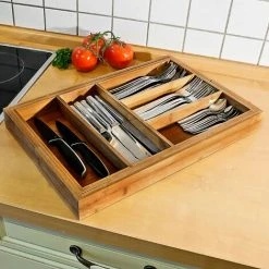 Relaxdays Bamboo Kitchen Drawer Organiser, Adjustable Width, Cutlery Tray, 30 To 48 Cm, 5 To 7 Compartments, Brown -Vonshef shop 16074532 5