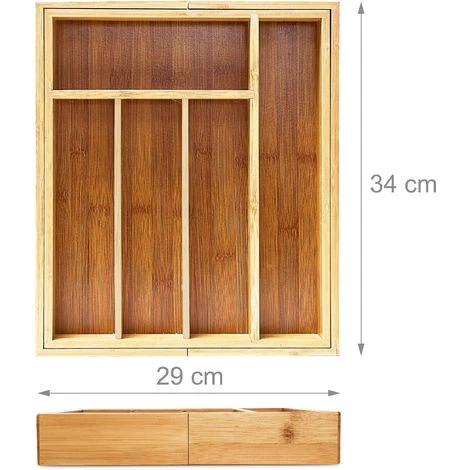 Relaxdays Expandable Kitchen Drawer Organiser, 5 X 43 X 34 Cm, With 5-7 Compartments, Bamboo Cutlery Tray, Brown 4 Relaxdays Expandable Kitchen Drawer Organiser, 5 X 43 X 34 Cm, With 5-7 Compartments, Bamboo Cutlery Tray, Brown - Image 4