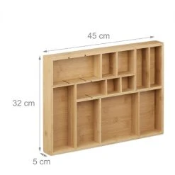 Relaxdays Bamboo Drawer Organiser, 5 X 45 X 32 Cm, Kitchen Organizer With Removable Dividers, Drawer Insert As Cutlery Holder, Natural Brown -Vonshef shop 16077600 4