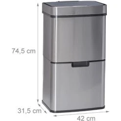 Relaxdays Waste Separation System With 3 Compartments, With Sensor, 60 L, 3 Bins, Pullout, Stainless Steel, HxWxD: 74.5 X 42 X 31.5 Cm, Silver -Vonshef shop 16118033 3