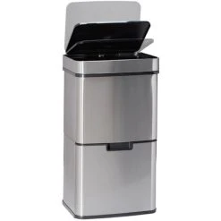 Relaxdays Waste Separation System With 3 Compartments, With Sensor, 60 L, 3 Bins, Pullout, Stainless Steel, HxWxD: 74.5 X 42 X 31.5 Cm, Silver -Vonshef shop 16118033 4