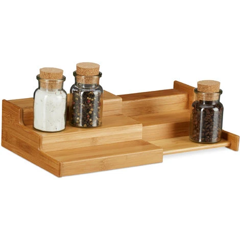Relaxdays Bamboo Spice Rack, 3-Tier, Extendable, Natural Look, Moisture-Resistant, HWD: 8x38.5x21cm, Natural 1 Relaxdays Bamboo Spice Rack, 3-Tier, Extendable, Natural Look, Moisture-Resistant, HWD: 8x38.5x21cm, Natural