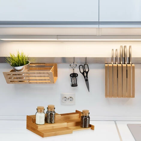 Relaxdays Bamboo Spice Rack, 3-Tier, Extendable, Natural Look, Moisture-Resistant, HWD: 8x38.5x21cm, Natural 2 Relaxdays Bamboo Spice Rack, 3-Tier, Extendable, Natural Look, Moisture-Resistant, HWD: 8x38.5x21cm, Natural - Image 2