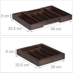 Relaxdays Cutlery Drawer Tray, Extendable, Variable Width, 5 - 7 Compartments, Bamboo Organiser, HWD: 5x48x33.5cm, Dark Brown -Vonshef shop 16119162 3