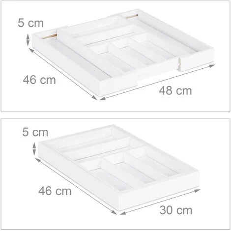 Relaxdays Extendable Cutlery Tray, Var. Width, 5-7 Compartments, Bamboo Organiser, HWD: 5x48x46cm, White 4 Relaxdays Extendable Cutlery Tray, Var. Width, 5-7 Compartments, Bamboo Organiser, HWD: 5x48x46cm, White - Image 4