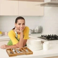 Relaxdays Wooden Bamboo Cutlery Tray Of 5 X 48 X 34 Cm Extendible Pull-Out Drawer Silverware Rack Kitchen Drawer Organizer Size: Large W/ 5 To 7 Compartments Made Of Wood, Natural Brown 6 Relaxdays Wooden Bamboo Cutlery Tray Of 5 X 48 X 34 Cm Extendible Pull-Out Drawer Silverware Rack Kitchen Drawer Organizer Size: Large W/ 5 To 7 Compartments Made Of Wood, Natural Brown -Vonshef shop 16120315 2