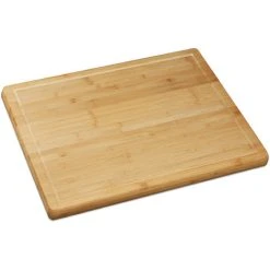 Relaxdays Natural Bamboo Chopping & Serving Board, Kitchen Chopping Board With Juice Rim, HWD: 2 X 56.5 X 50 Cm