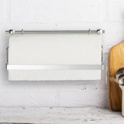 Relaxdays Kitchen Utensil Holder Set, Stainless Steel Look, Paper Roll, Cutlery Basket, Wall Racks, 6 Hooks, Silver -Vonshef shop 16148515 3