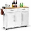 COSTWAY Kitchen Island Cart, Large Storage Trolley With 2 Drawers, 2 Cabinets, Knife Rack, 4 Lockable Wheels & Rubber Wooden Tabletop, Mobile Serving Utility Cart, 122 X 46 X 92cm (White)