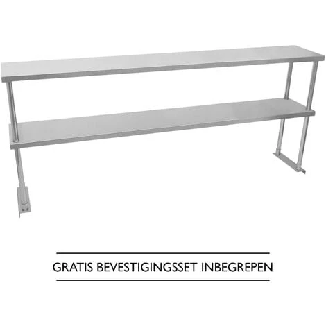 KuKoo Commercial Kitchen Overshelf Shelf 1800mm Stainless Steel Double 2 KuKoo Commercial Kitchen Overshelf Shelf 1800mm Stainless Steel Double - Image 2