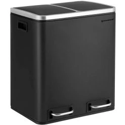 Songmics 30L Recycling Bin, Metal Rubbish Bin, Step Bin With Inner Bucket And Handles, 2 X 15 Liter For Kitchen, Soft Closure, Airtight, Black LTB30BK