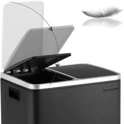 Songmics 30L Recycling Bin, Metal Rubbish Bin, Step Bin With Inner Bucket And Handles, 2 X 15 Liter For Kitchen, Soft Closure, Airtight, Black LTB30BK -Vonshef shop 16706296 3