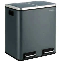 Songmics 30L Recycling Bin, Metal Rubbish Bin, Step Bin With Inner Bucket And Handles, 2 X 15 Liter For Kitchen, Soft Closure, Airtight, Smoky Grey LTB30GS