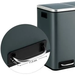 Songmics 30L Recycling Bin, Metal Rubbish Bin, Step Bin With Inner Bucket And Handles, 2 X 15 Liter For Kitchen, Soft Closure, Airtight, Smoky Grey LTB30GS -Vonshef shop 16706304 4