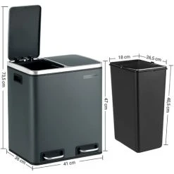 Songmics 30L Recycling Bin, Metal Rubbish Bin, Step Bin With Inner Bucket And Handles, 2 X 15 Liter For Kitchen, Soft Closure, Airtight, Smoky Grey LTB30GS -Vonshef shop 16706304 5