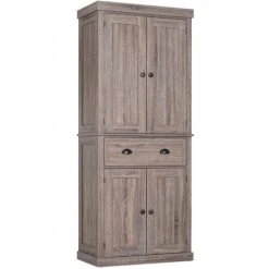 HOMCOM Kitchen Pantry Cupboard Storage Cabinet Freestanding Home Organizer Furniture Dark Wood Grain