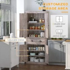 HOMCOM Kitchen Pantry Cupboard Storage Cabinet Freestanding Home Organizer Furniture Dark Wood Grain 8 HOMCOM Kitchen Pantry Cupboard Storage Cabinet Freestanding Home Organizer Furniture Dark Wood Grain -Vonshef shop 16783984 4