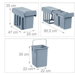 Relaxdays Built-In Kitchen Bin, Pull Out, 8 L, Plastic Waste Separation System, HWD 35 X 25 X 47 Cm, Grey -Vonshef shop 16784069 4