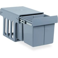 Relaxdays Built-In Kitchen Bin, Pull Out, 15 L, Plastic Waste Separation System, HWD 35 X 34 X 48 Cm, Grey