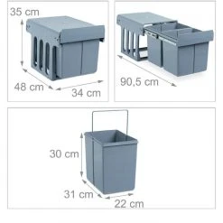 Relaxdays Built-In Kitchen Bin, Pull Out, 15 L, Plastic Waste Separation System, HWD 35 X 34 X 48 Cm, Grey -Vonshef shop 16784070 4