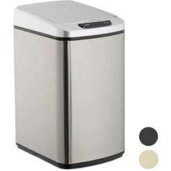 Relaxdays Sensor Bin 12L, Square Trash Can With Lid & Bucket, Kitchen & Bath, Automatic Waste Collection, Silver