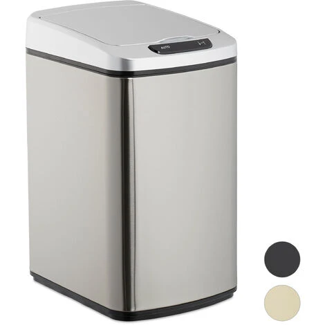 Relaxdays Sensor Bin 12L, Square Trash Can With Lid & Bucket, Kitchen & Bath, Automatic Waste Collection, Silver 1 Relaxdays Sensor Bin 12L, Square Trash Can With Lid & Bucket, Kitchen & Bath, Automatic Waste Collection, Silver