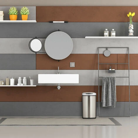 Relaxdays Sensor Bin 12L, Square Trash Can With Lid & Bucket, Kitchen & Bath, Automatic Waste Collection, Silver 2 Relaxdays Sensor Bin 12L, Square Trash Can With Lid & Bucket, Kitchen & Bath, Automatic Waste Collection, Silver - Image 2