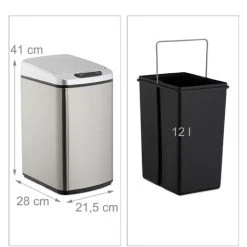 Relaxdays Sensor Bin 12L, Square Trash Can With Lid & Bucket, Kitchen & Bath, Automatic Waste Collection, Silver 8 Relaxdays Sensor Bin 12L, Square Trash Can With Lid & Bucket, Kitchen & Bath, Automatic Waste Collection, Silver -Vonshef shop 16944851 4