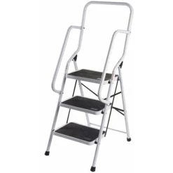 Home Discount 3 Step Ladder With Handrail & Anti-Slip Mat Iron Frame Home DIY Stool
