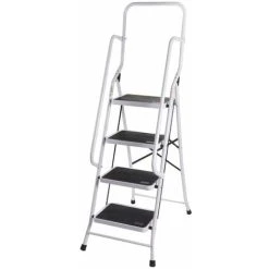Home Discount 4 Step Ladder With Handrail & Anti-Slip Mat Iron Frame Home DIY Stool