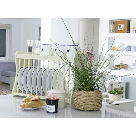 ELEGANT BRANDS Minack Wooden Kitchen Plate Rack In Buttermilk // Wall-mounted Or Freestanding // Features Hooks Below And Shelf Above 2 ELEGANT BRANDS Minack Wooden Kitchen Plate Rack In Buttermilk // Wall-mounted Or Freestanding // Features Hooks Below And Shelf Above - Image 2