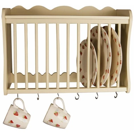 ELEGANT BRANDS Minack Wooden Kitchen Plate Rack In Buttermilk // Wall-mounted Or Freestanding // Features Hooks Below And Shelf Above 3 ELEGANT BRANDS Minack Wooden Kitchen Plate Rack In Buttermilk // Wall-mounted Or Freestanding // Features Hooks Below And Shelf Above - Image 3