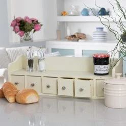 ELEGANT BRANDS Minack Spice Drawers In Buttermilk // Wall-mounted Or Freestanding // Features Shelf And 6 Drawers