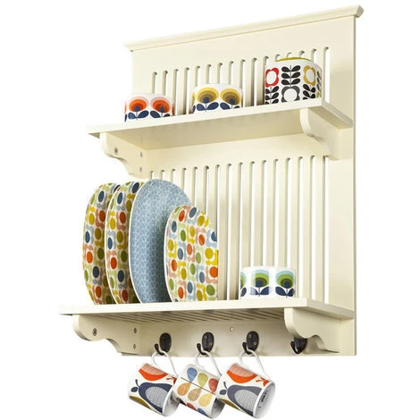 ELEGANT BRANDS Aston Wooden Kitchen Plate Rack In Buttermilk // Wall-mounted Storage With Solid Top Shelf Above And Hooks Below 1 ELEGANT BRANDS Aston Wooden Kitchen Plate Rack In Buttermilk // Wall-mounted Storage With Solid Top Shelf Above And Hooks Below